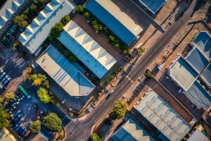 aerial view top down drone of the industrial zone in Gaborone in Commerce Park
